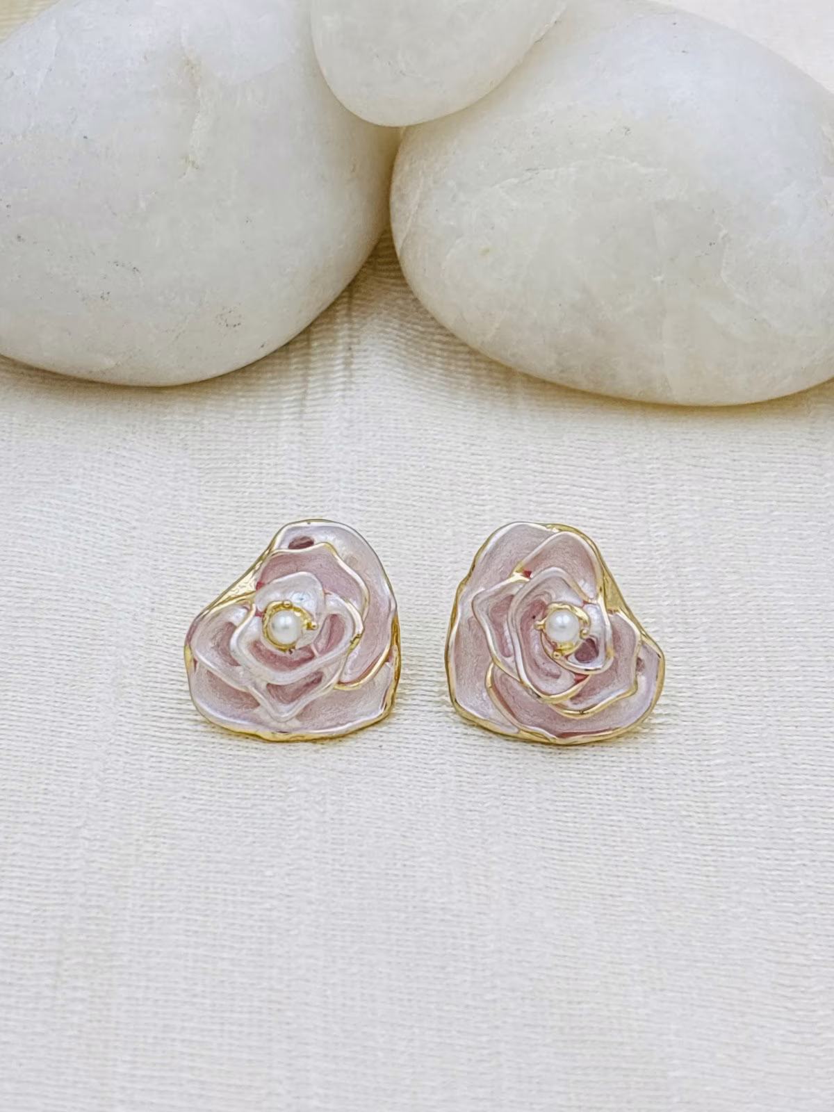 Rosette Enamel Studs – Pink