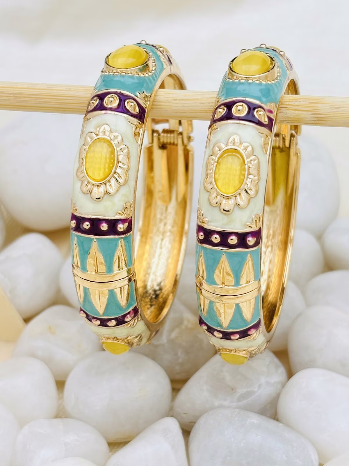 Heritage Medallion Meenakari – Yellow-Blue