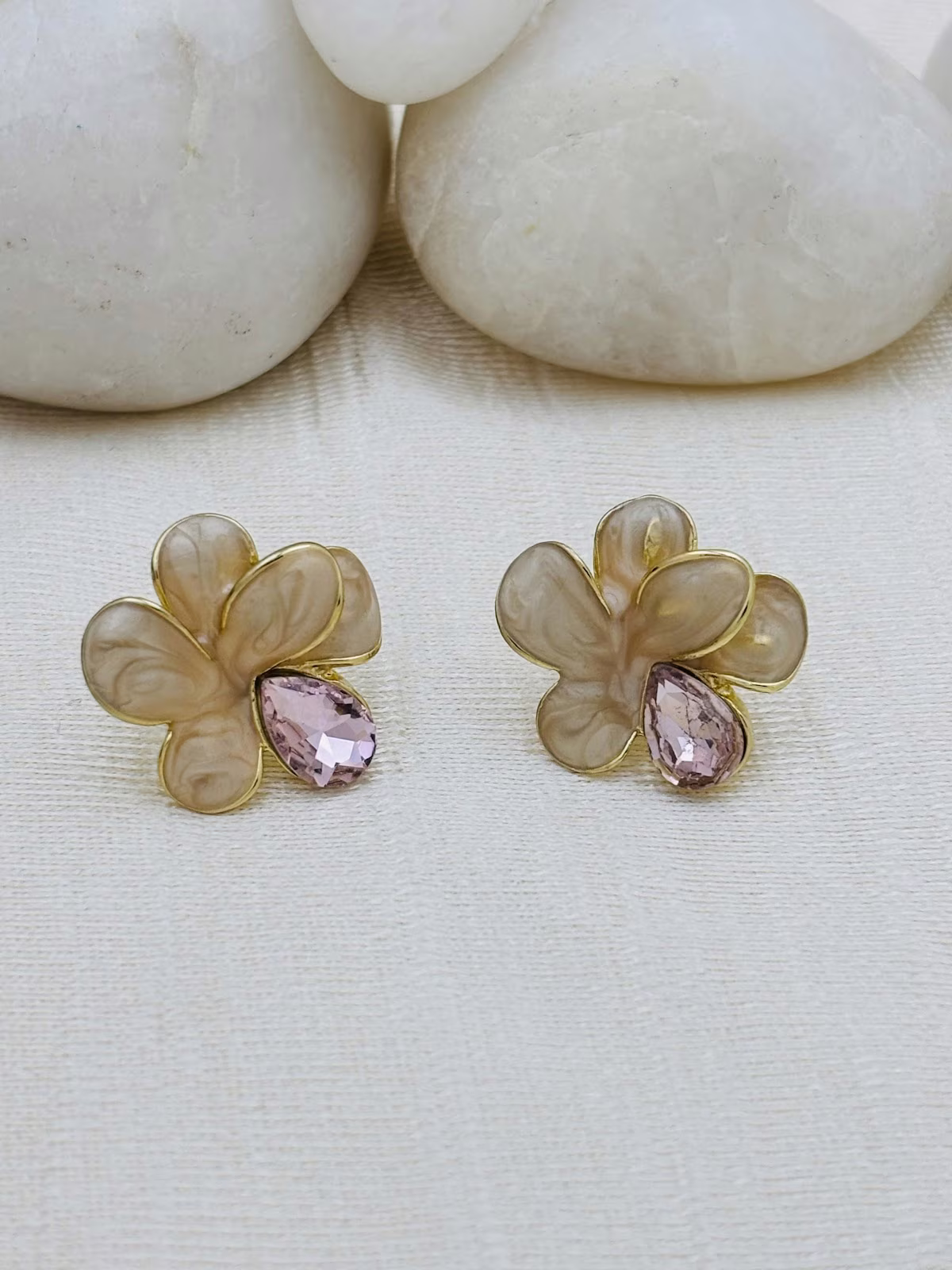 Crystal Enamel Studs – Pink