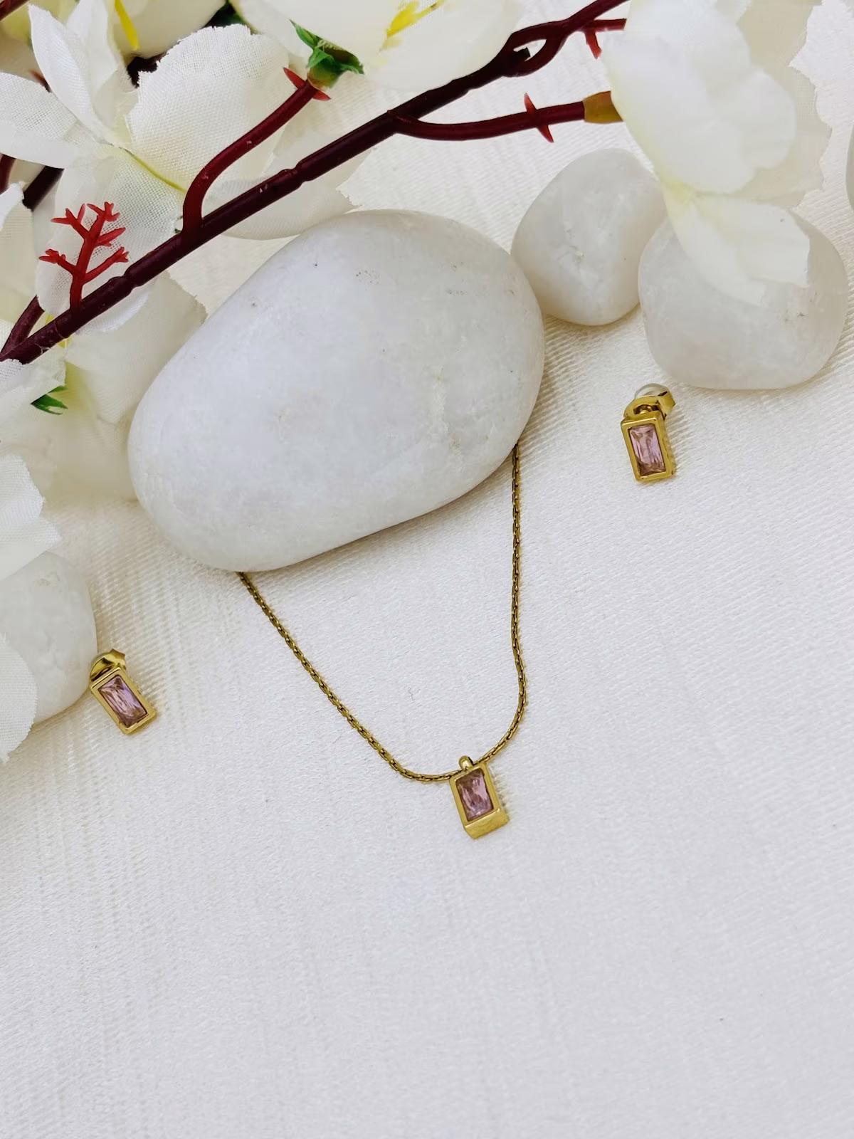 Baguette Pendant Set – Baby Pink