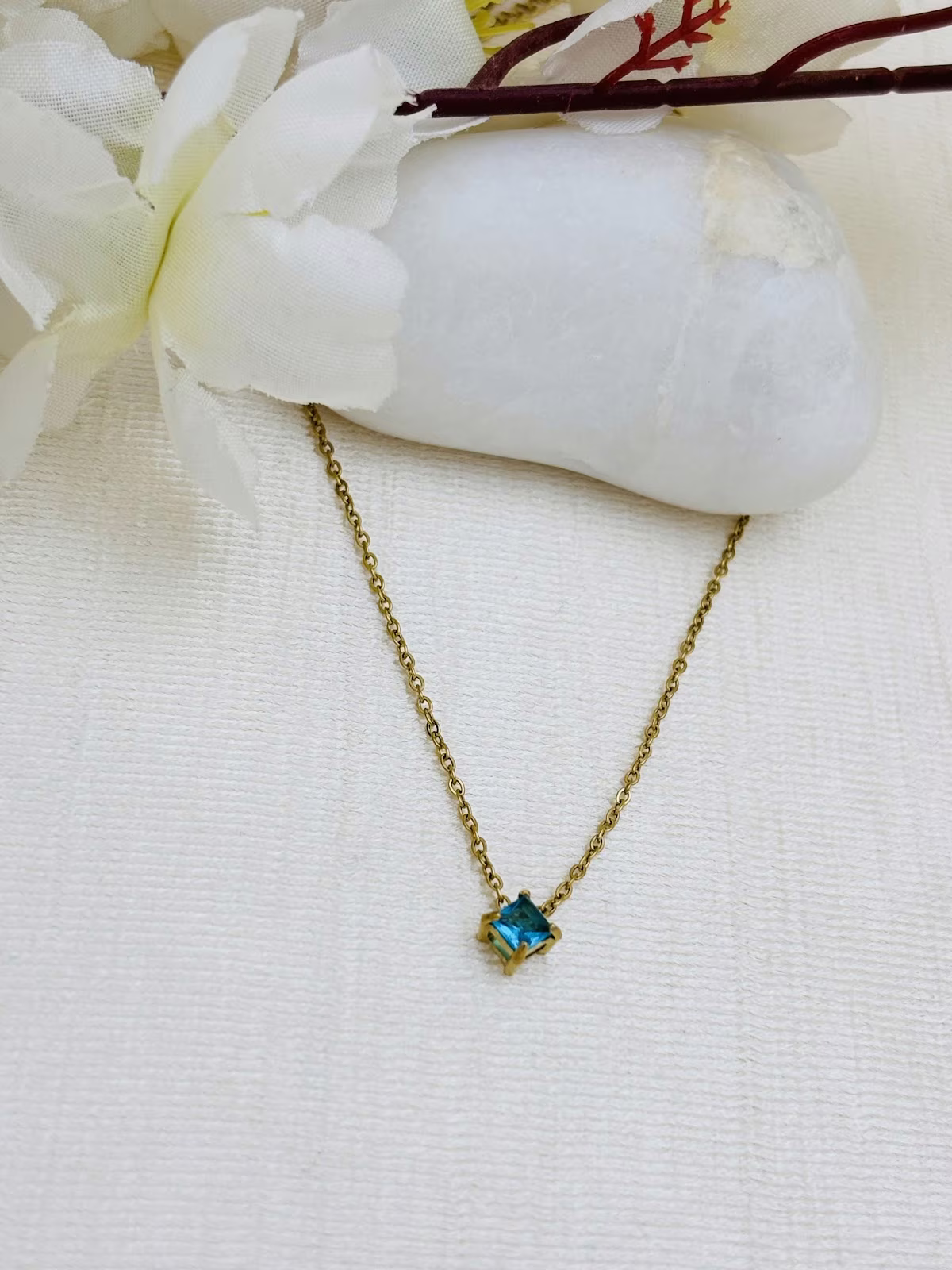 Square Gem Pendant – White