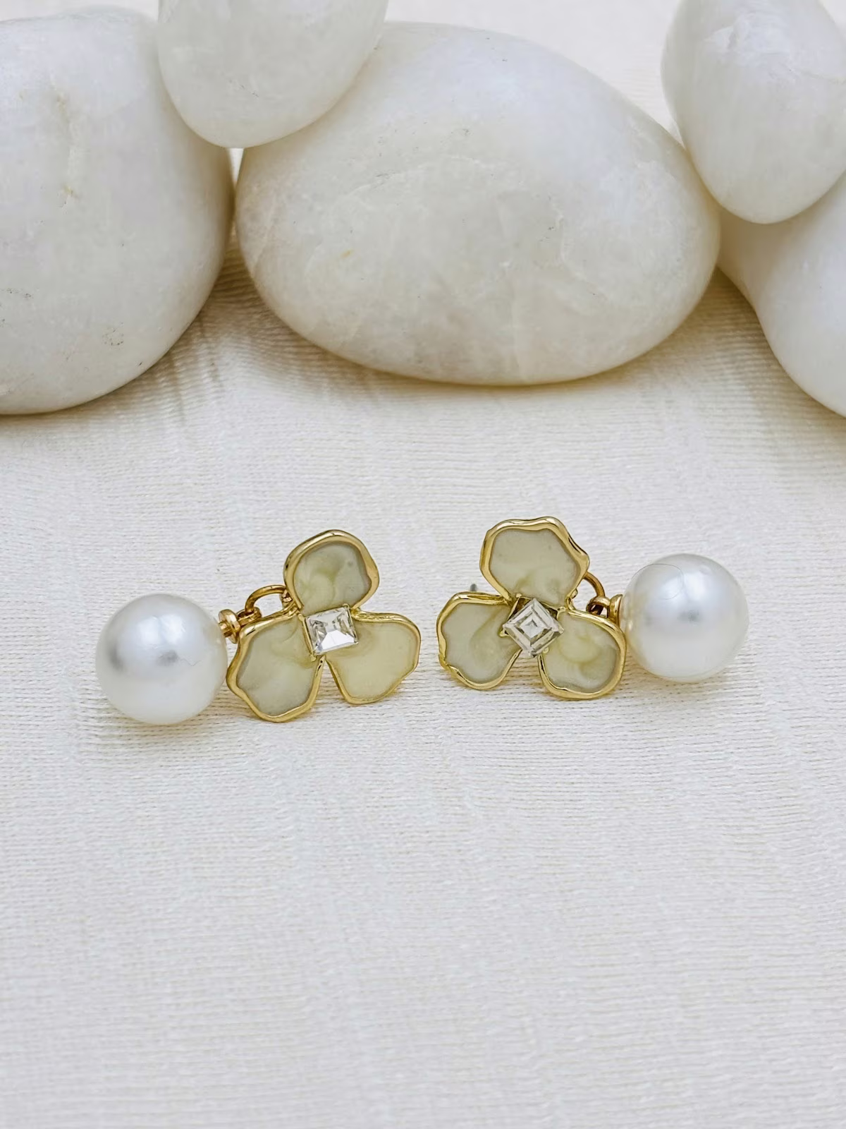 Pearl Enamel Studs – Creamy Olive
