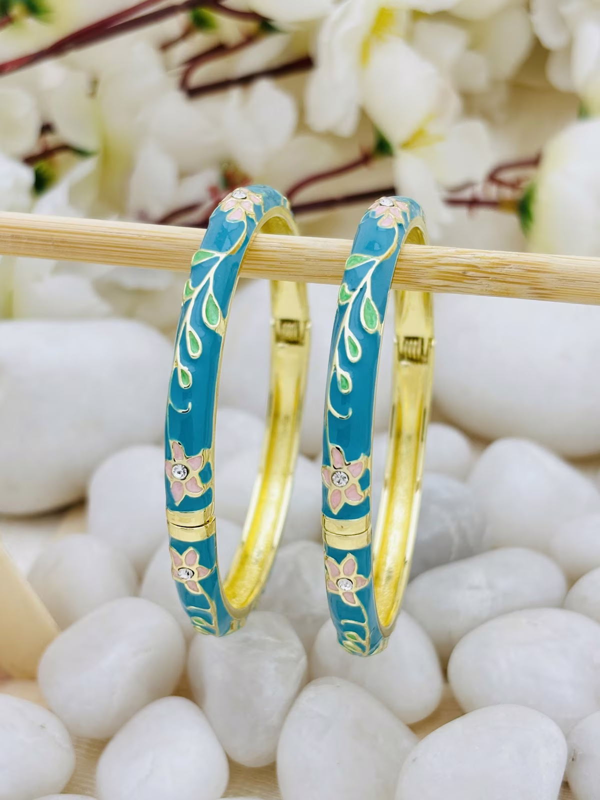 Blossom Meenakari Kada – Teal Blue