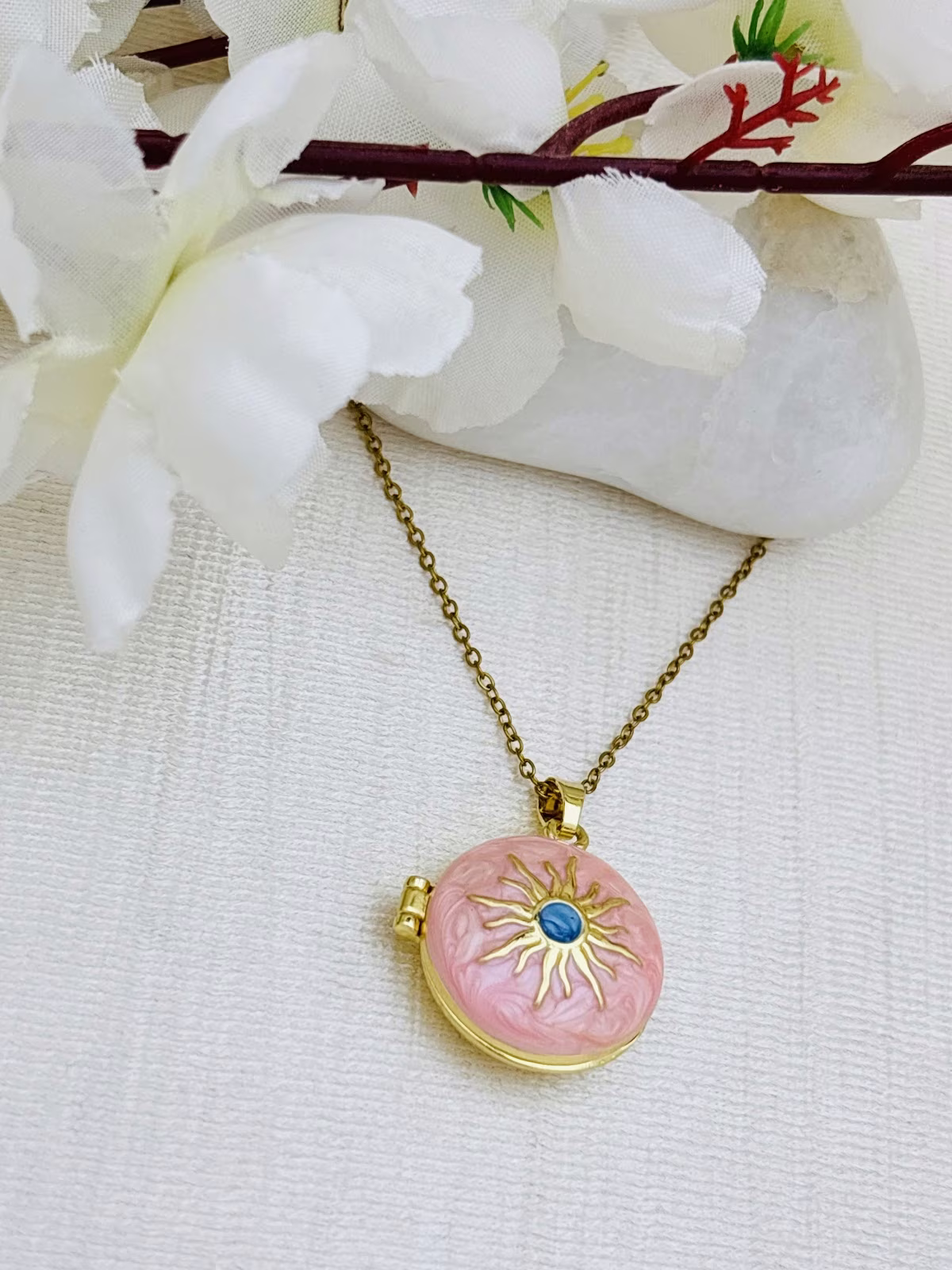 Celestial Sun Locket – Blush Pink
