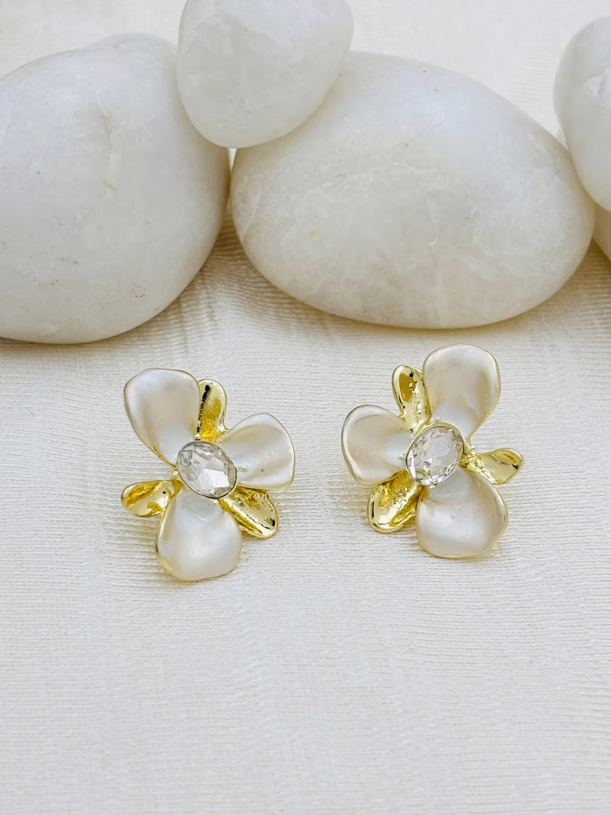 Orchid Enamel Studs – White