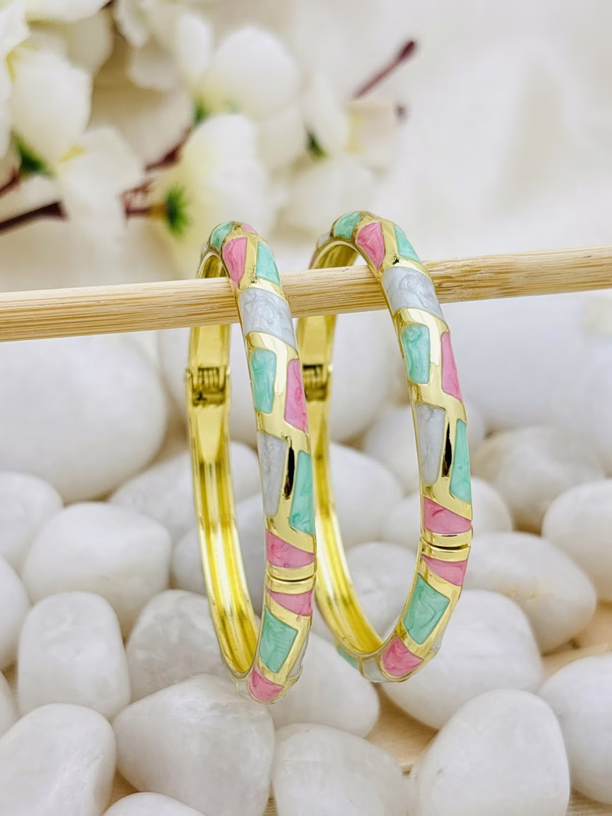 Mosaic Meenakari Kada – Mint-Pink