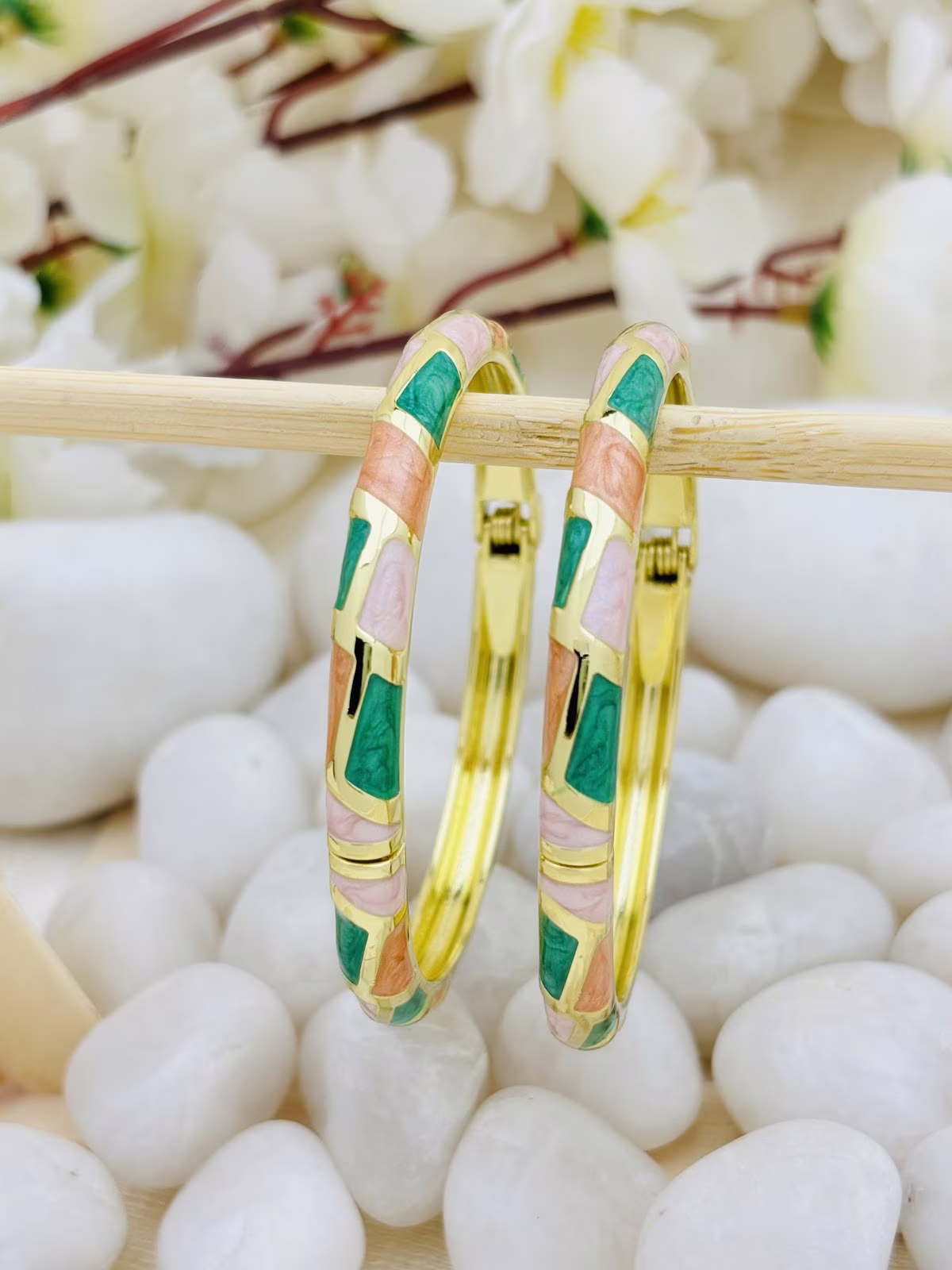 Prism Meenakari Kada – Green-Peach-Pink