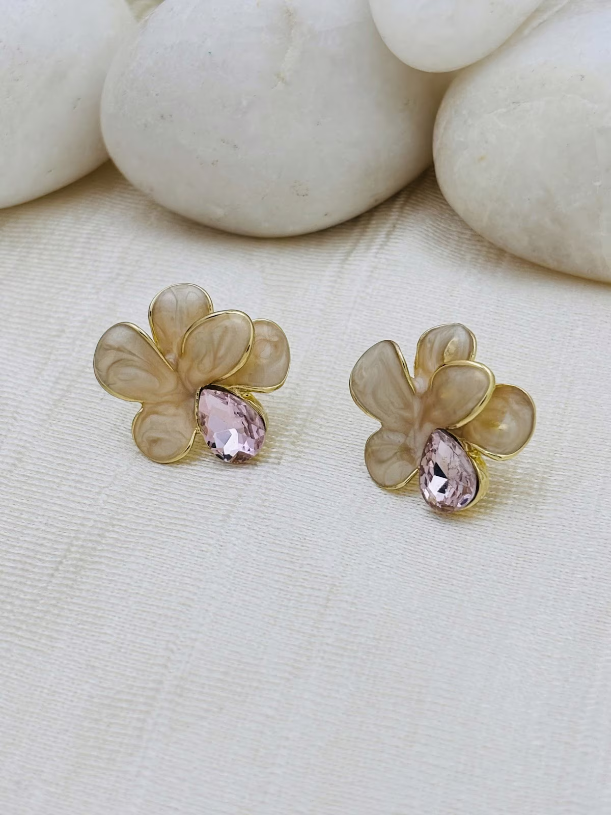 Crystal Enamel Studs – Pink