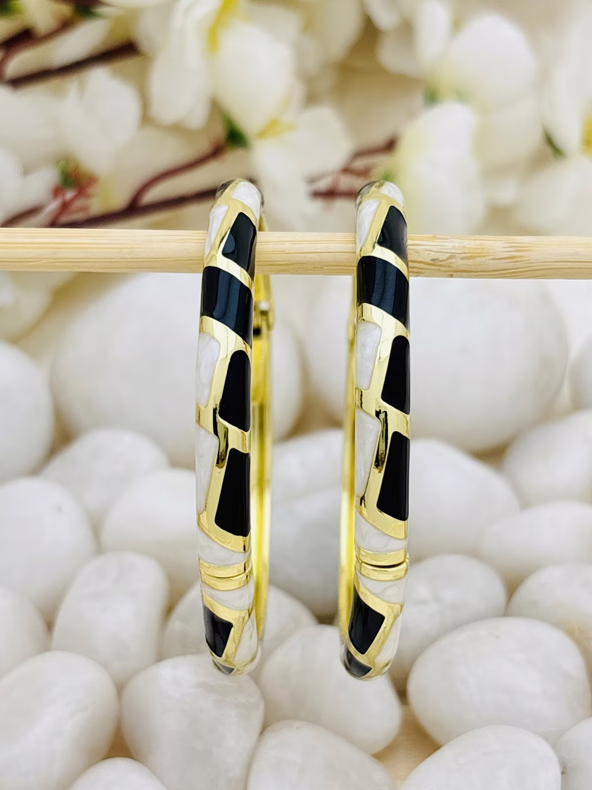 Patchwork Meenakari Kada – Black-White