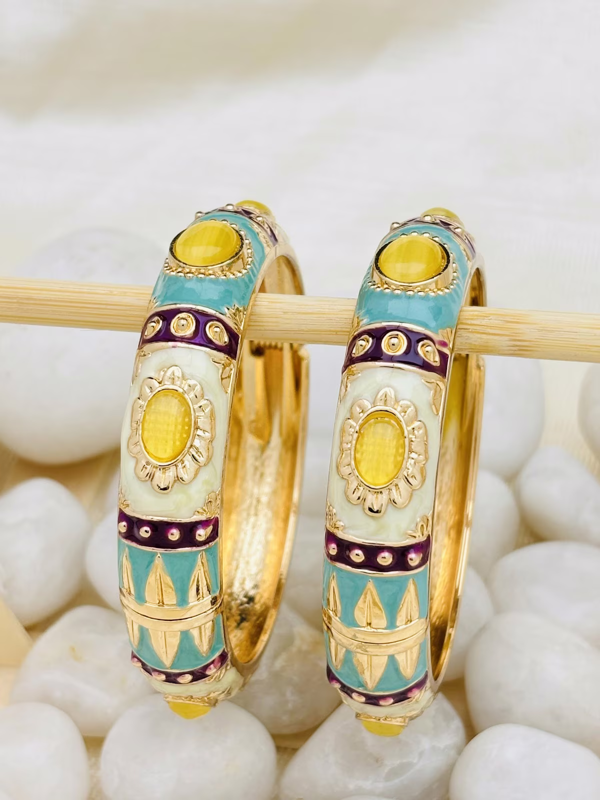 Heritage Medallion Meenakari – Yellow-Blue
