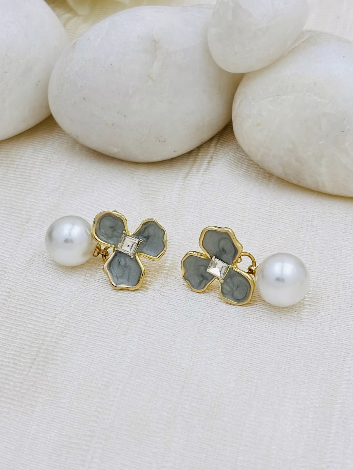 Pearl Enamel Studs – Grey