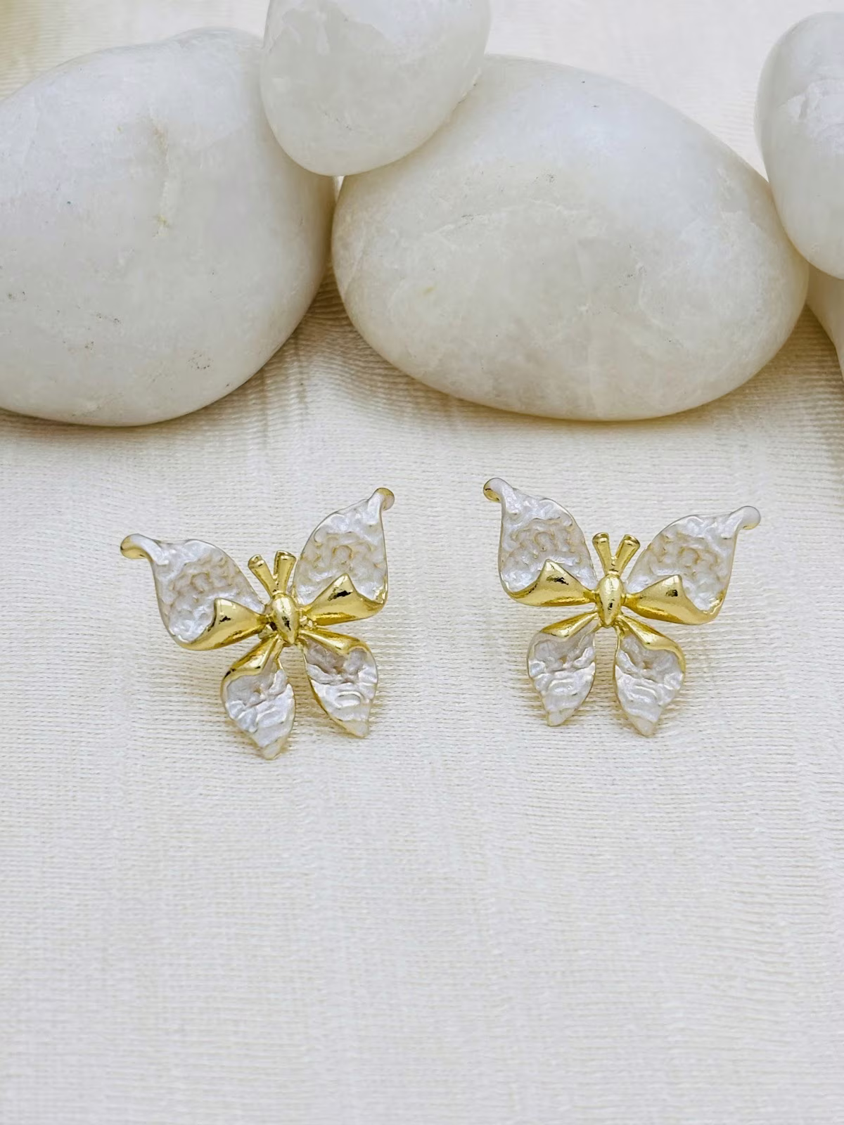 Butterfly Enamel Studs – White