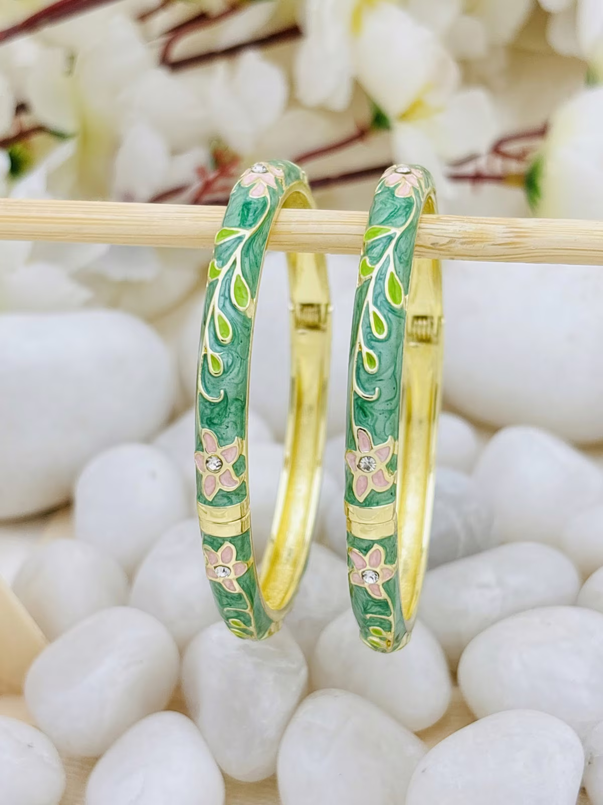 Botanical Meenakari Kada – Jade Green