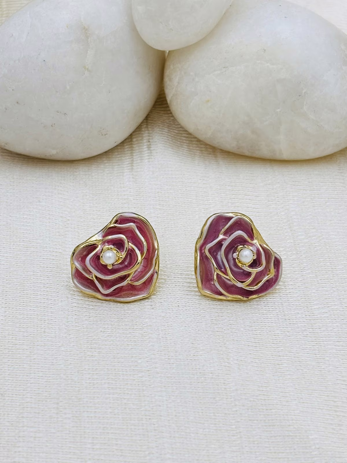 Rosette Enamel Studs – Magenta Pink