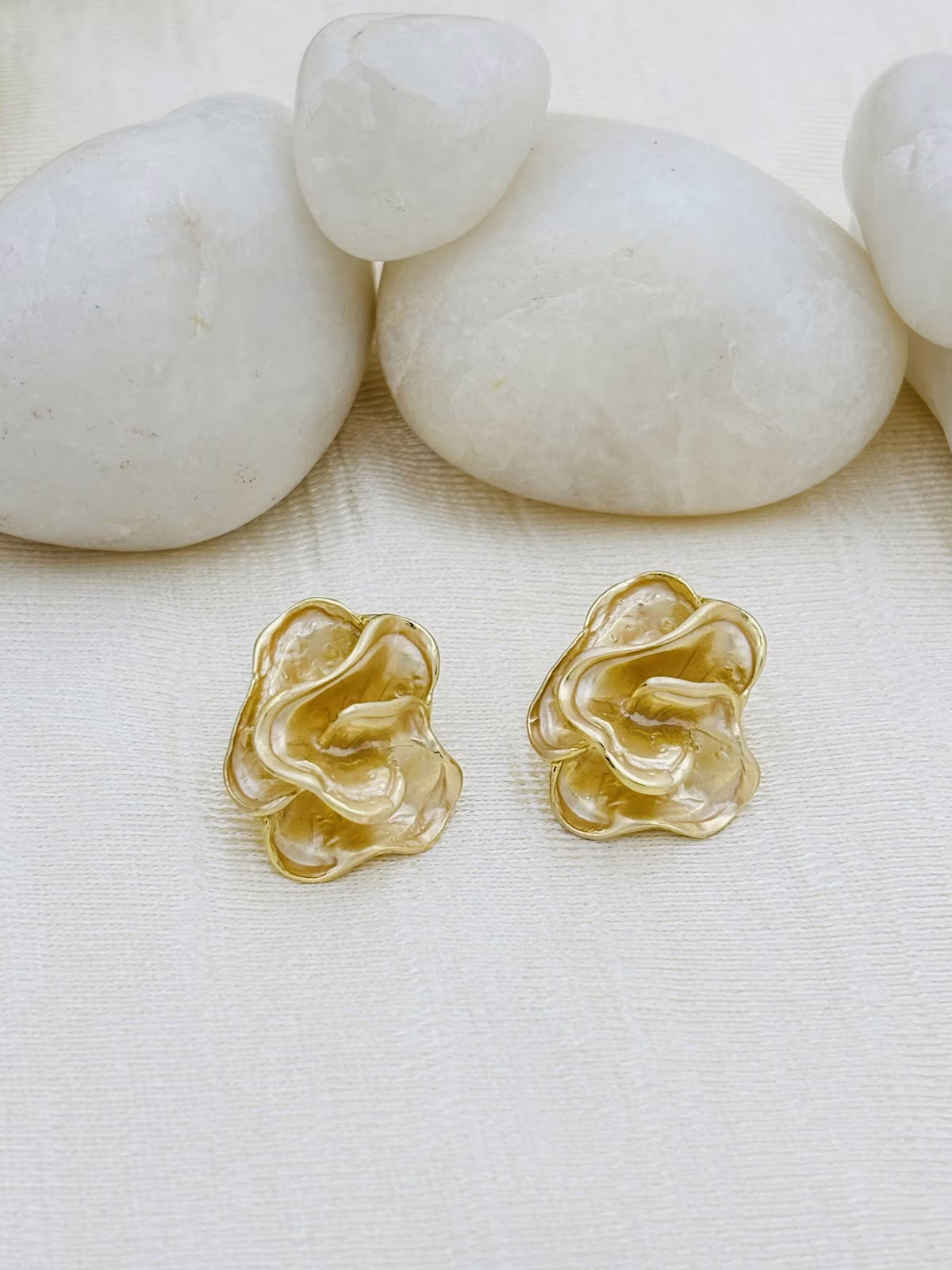Rose Enamel Studs – Amber Gold