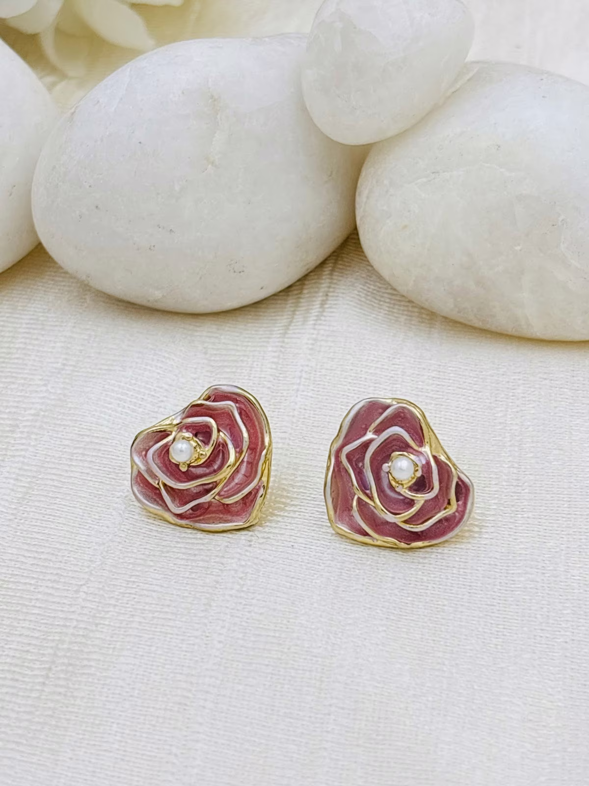Rosette Enamel Studs – Magenta Pink