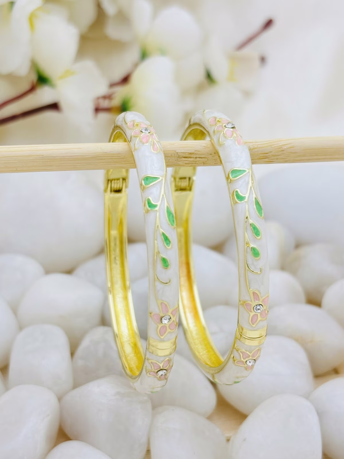 Delicate Meenakari Kada – Off White