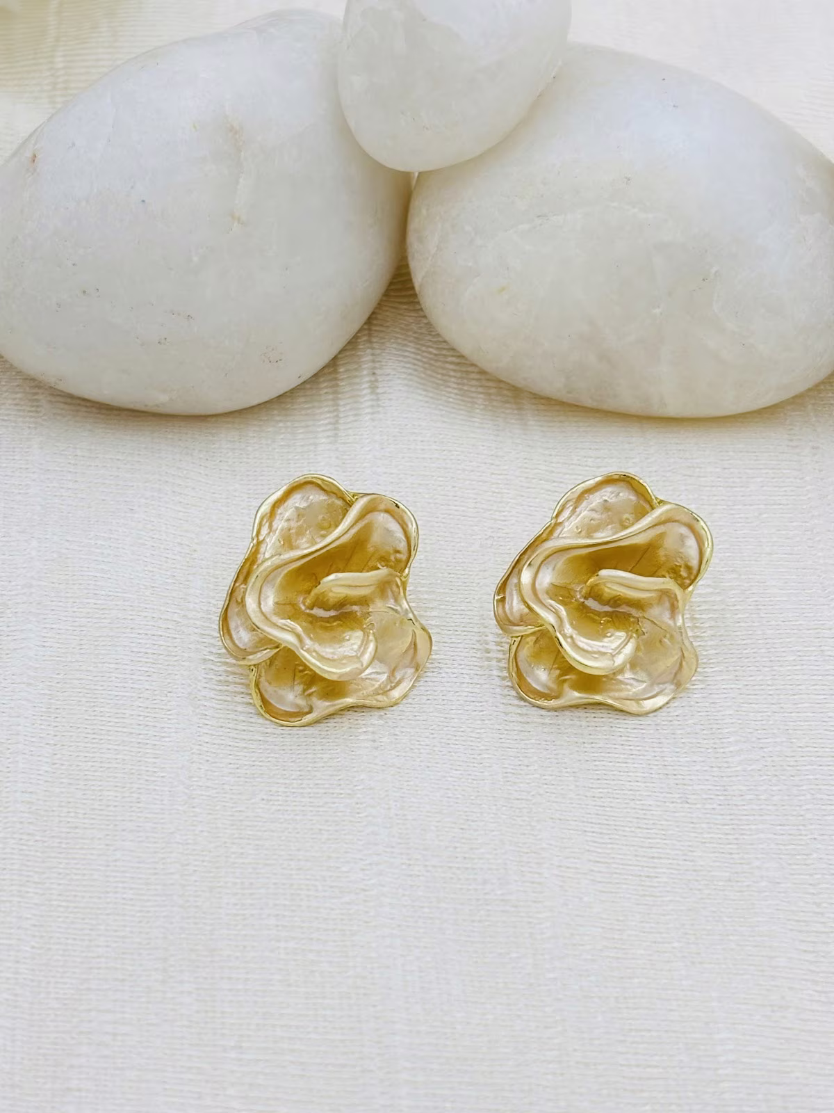 Rose Enamel Studs – Amber Gold