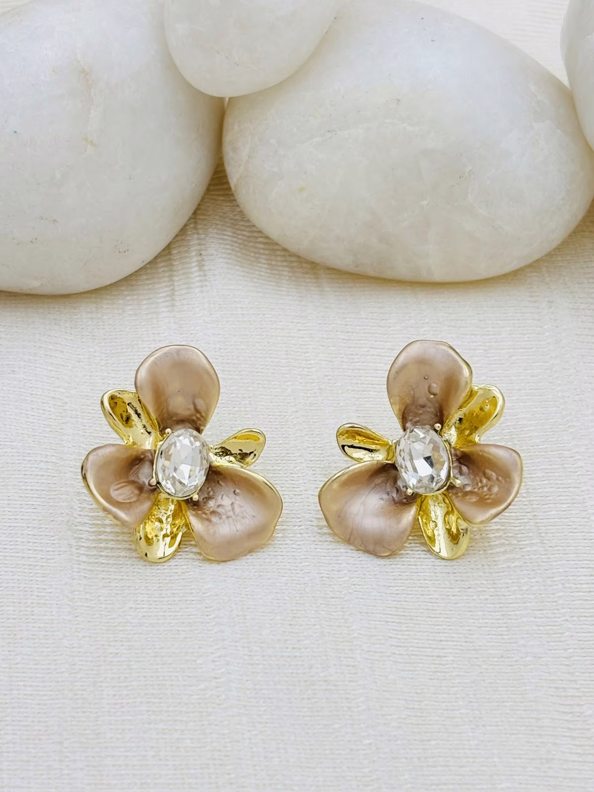 Orchid Enamel Studs – Beige
