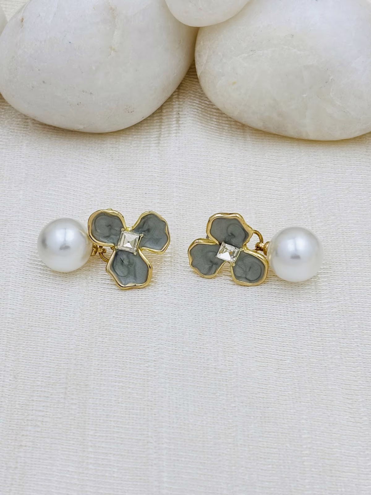 Pearl Enamel Studs – Grey