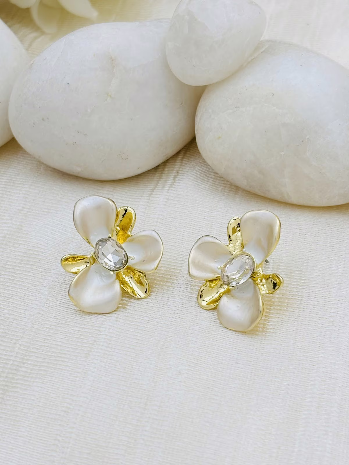 Orchid Enamel Studs – White