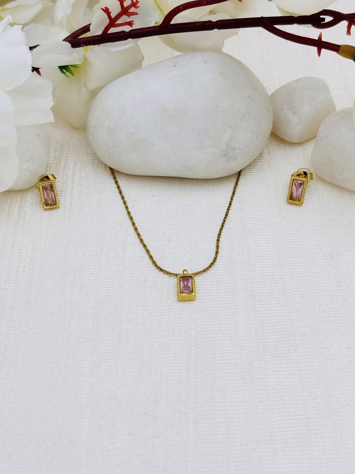 Baguette Pendant Set – Baby Pink