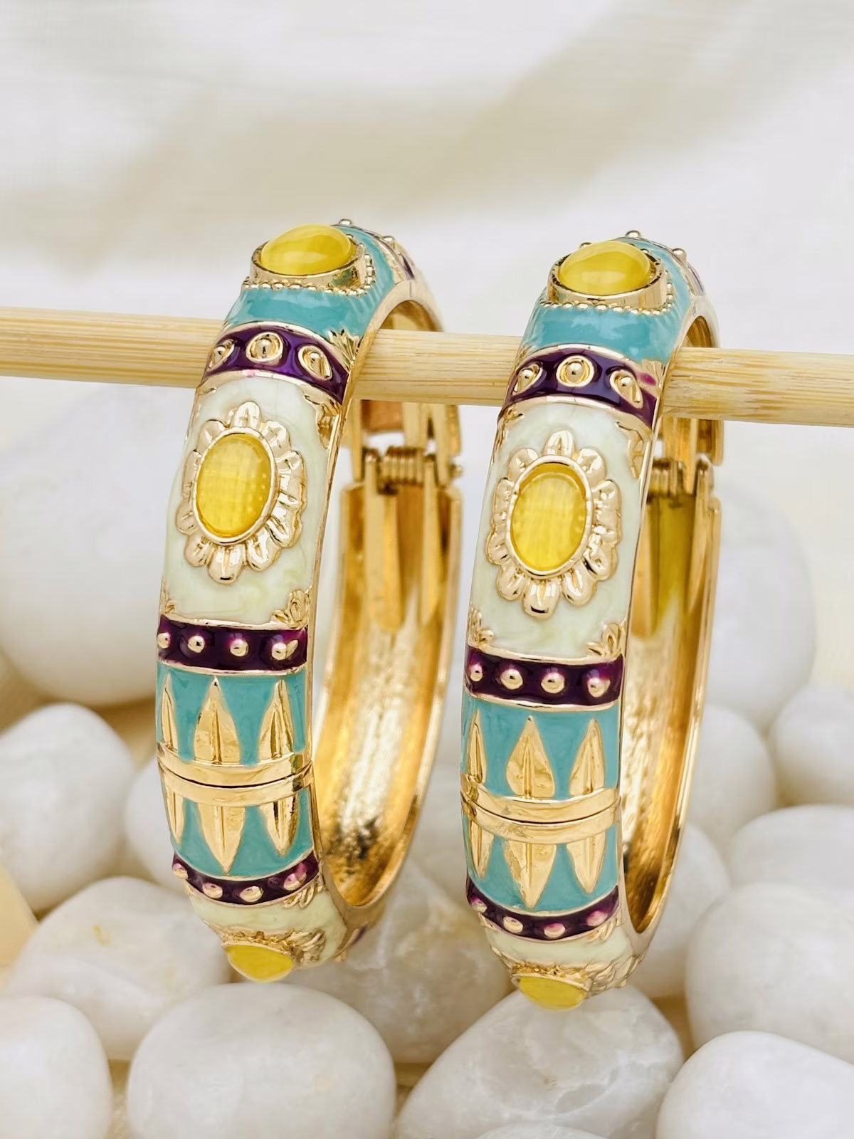 Heritage Medallion Meenakari – Yellow-Blue