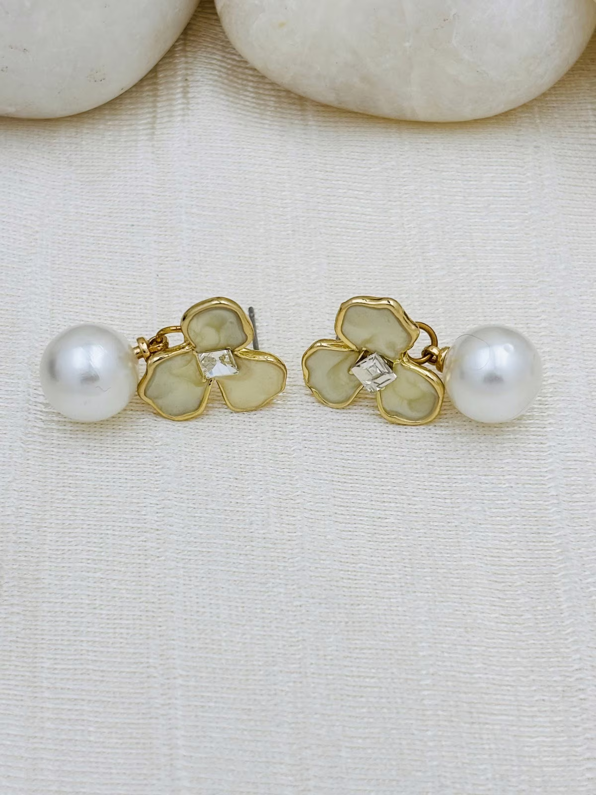 Pearl Enamel Studs – Creamy Olive