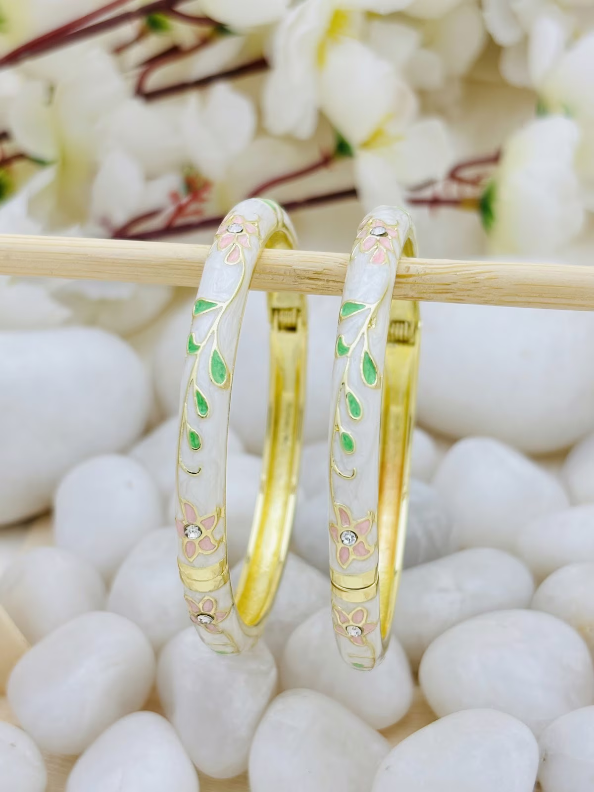 Delicate Meenakari Kada – Off White