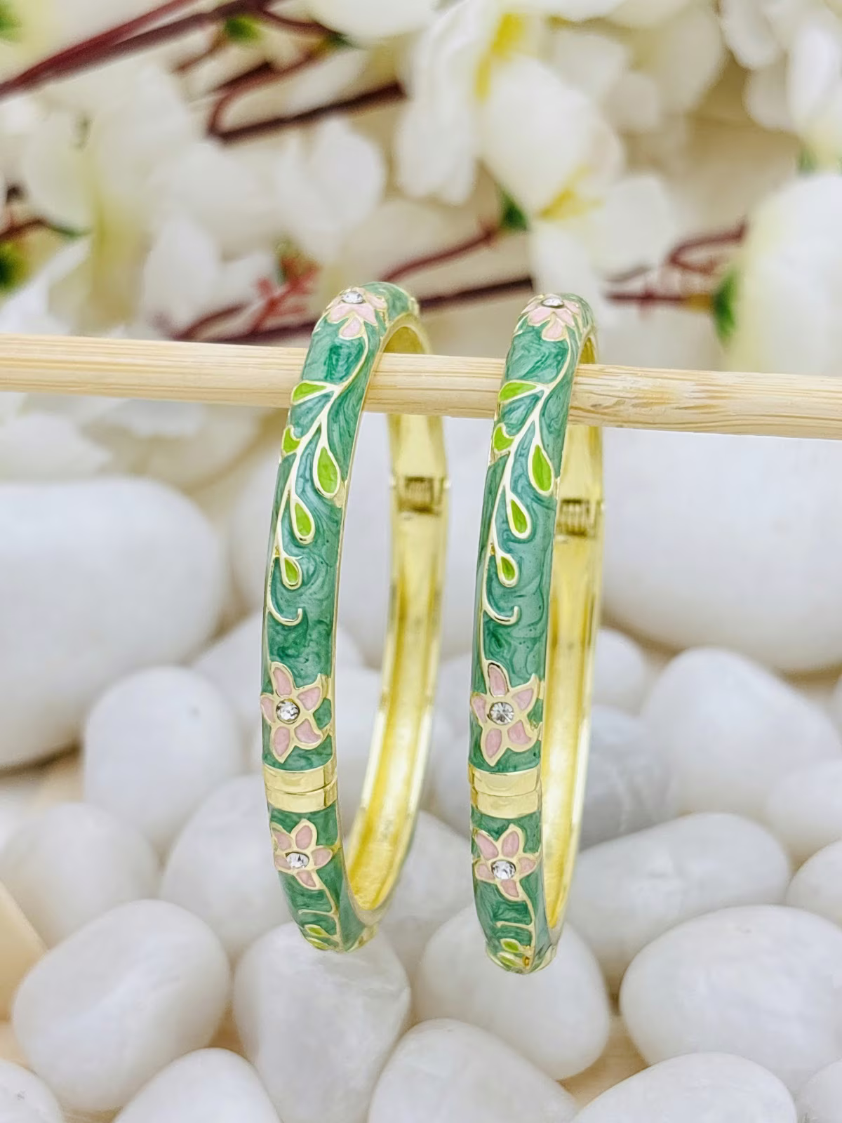 Botanical Meenakari Kada – Jade Green