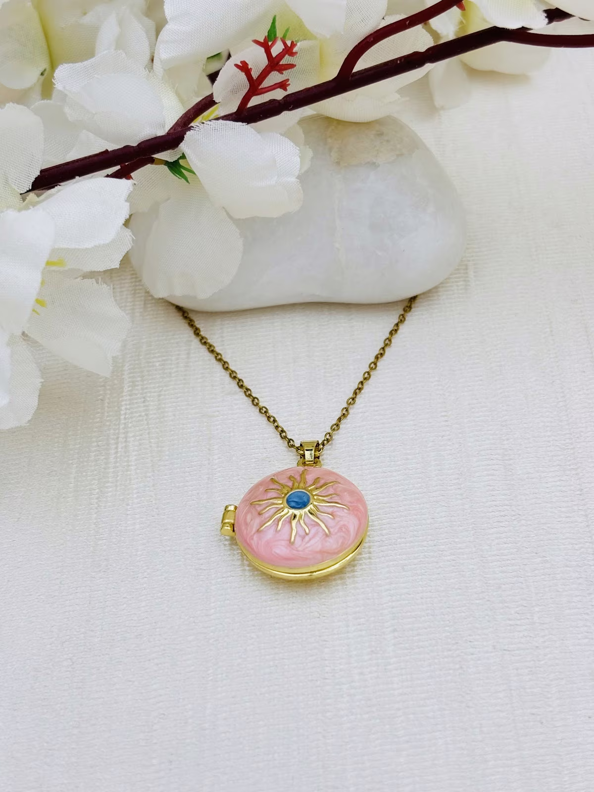 Celestial Sun Locket – Blush Pink