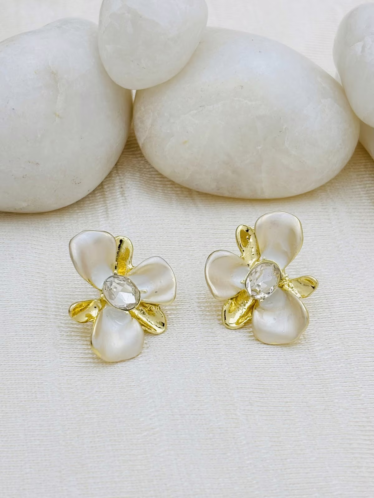 Orchid Enamel Studs – White