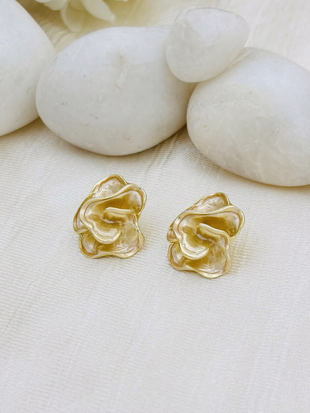 Rose Enamel Studs – Amber Gold