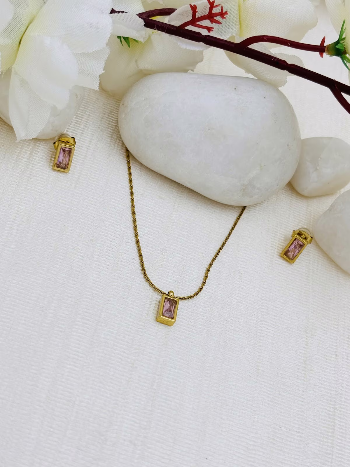 Baguette Pendant Set – Baby Pink