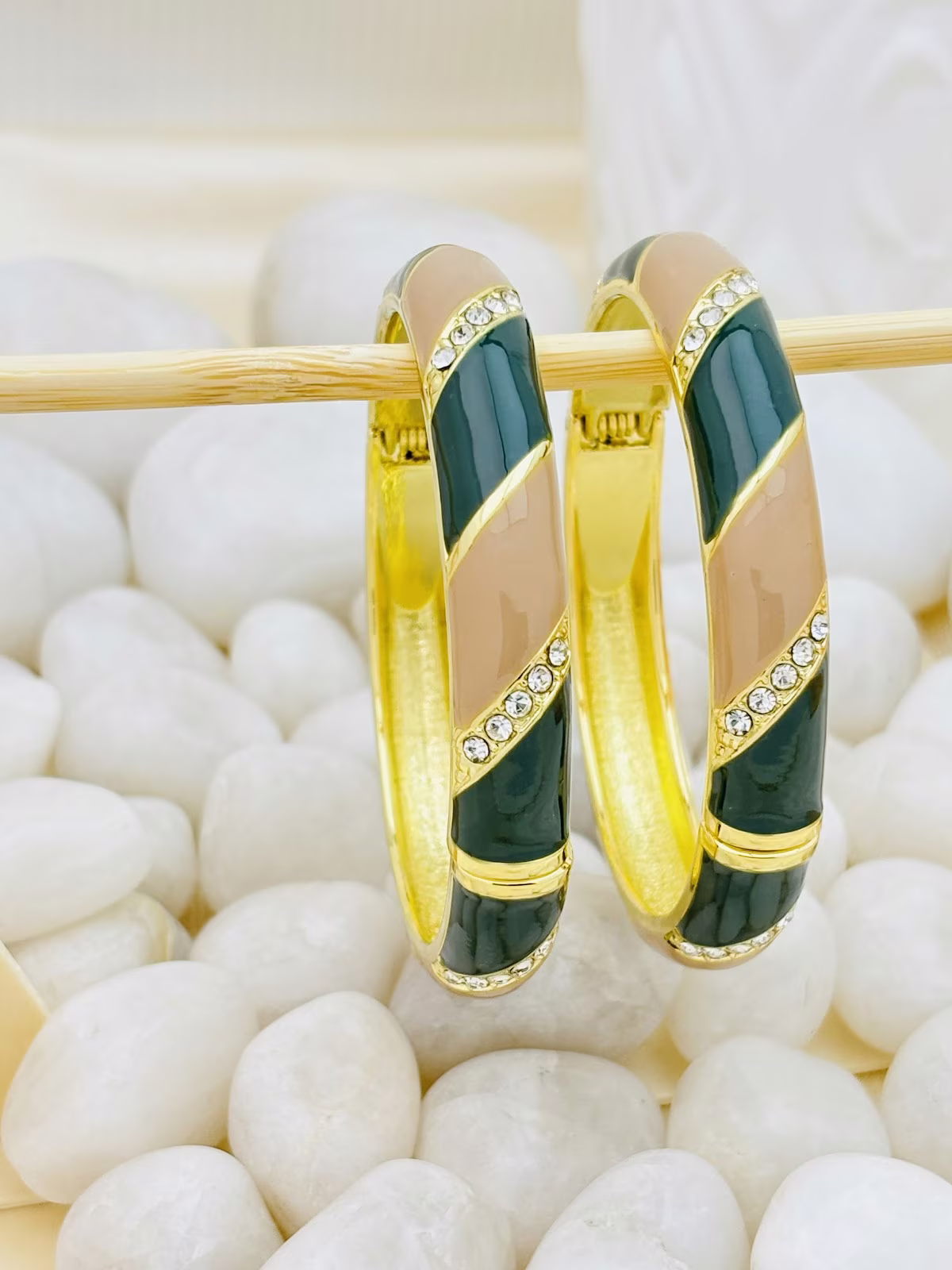 Crystal Sweep Meenakari – Bottle Green - Beige