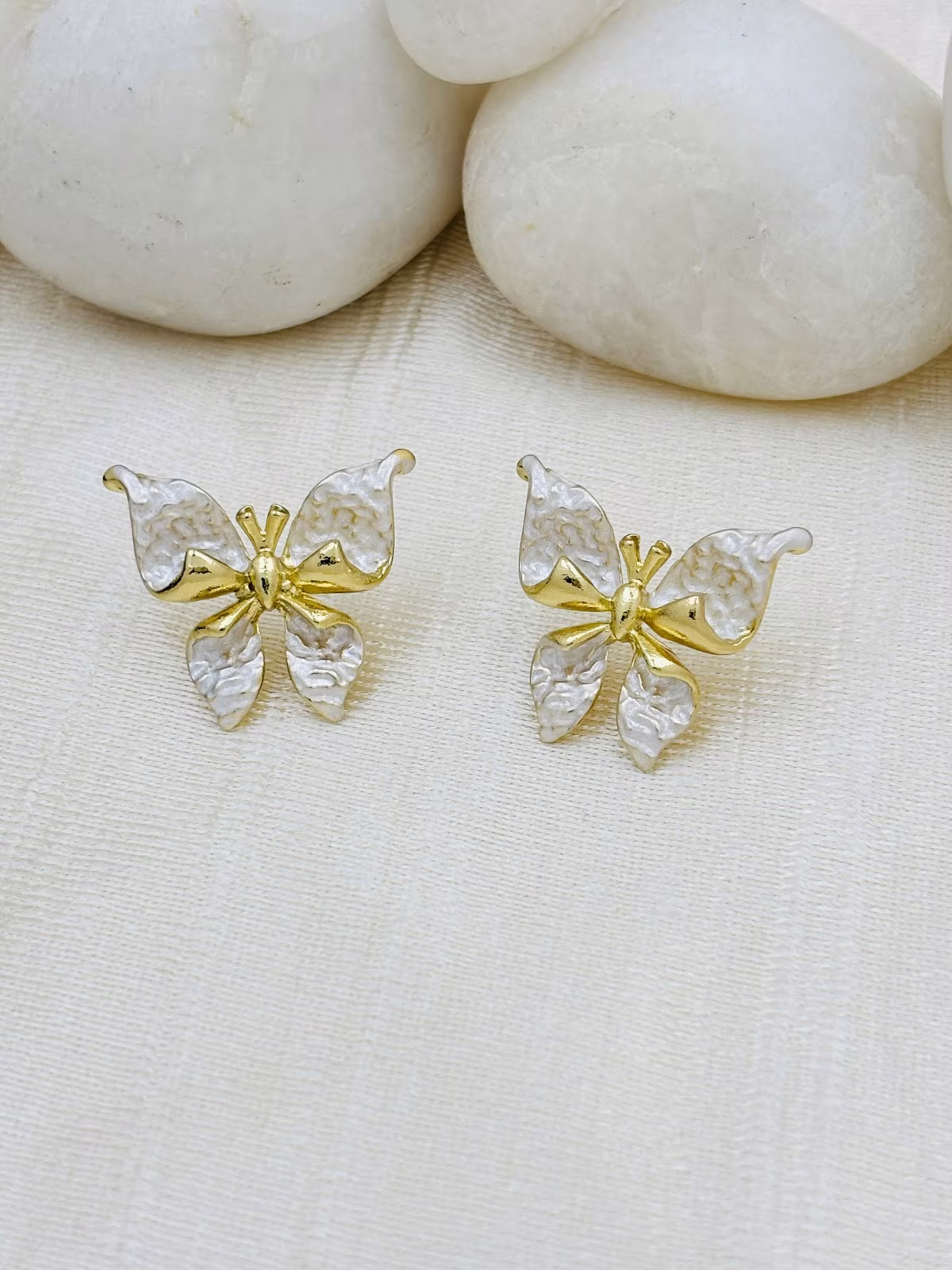 Butterfly Enamel Studs – White