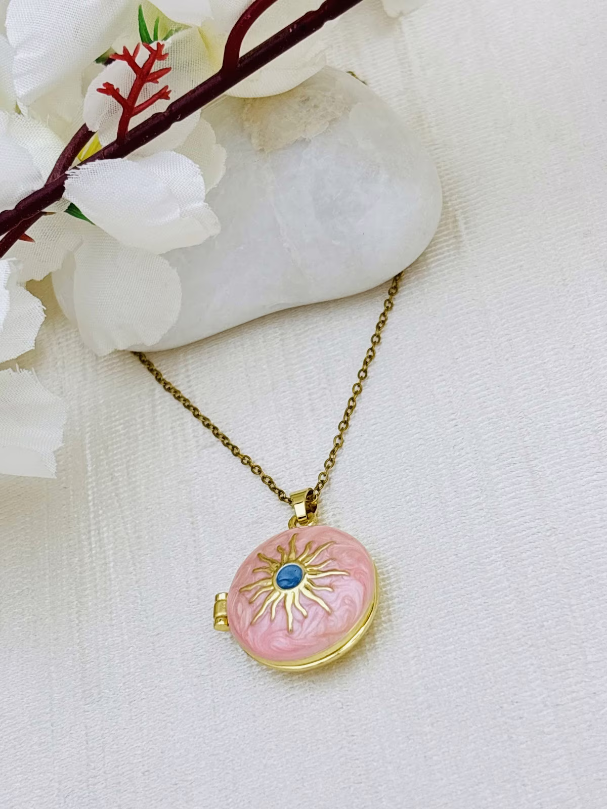 Celestial Sun Locket – Blush Pink