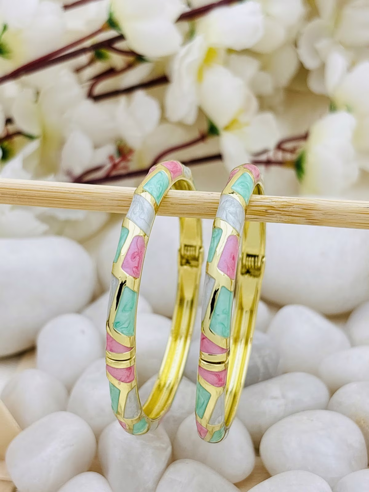 Mosaic Meenakari Kada – Mint-Pink