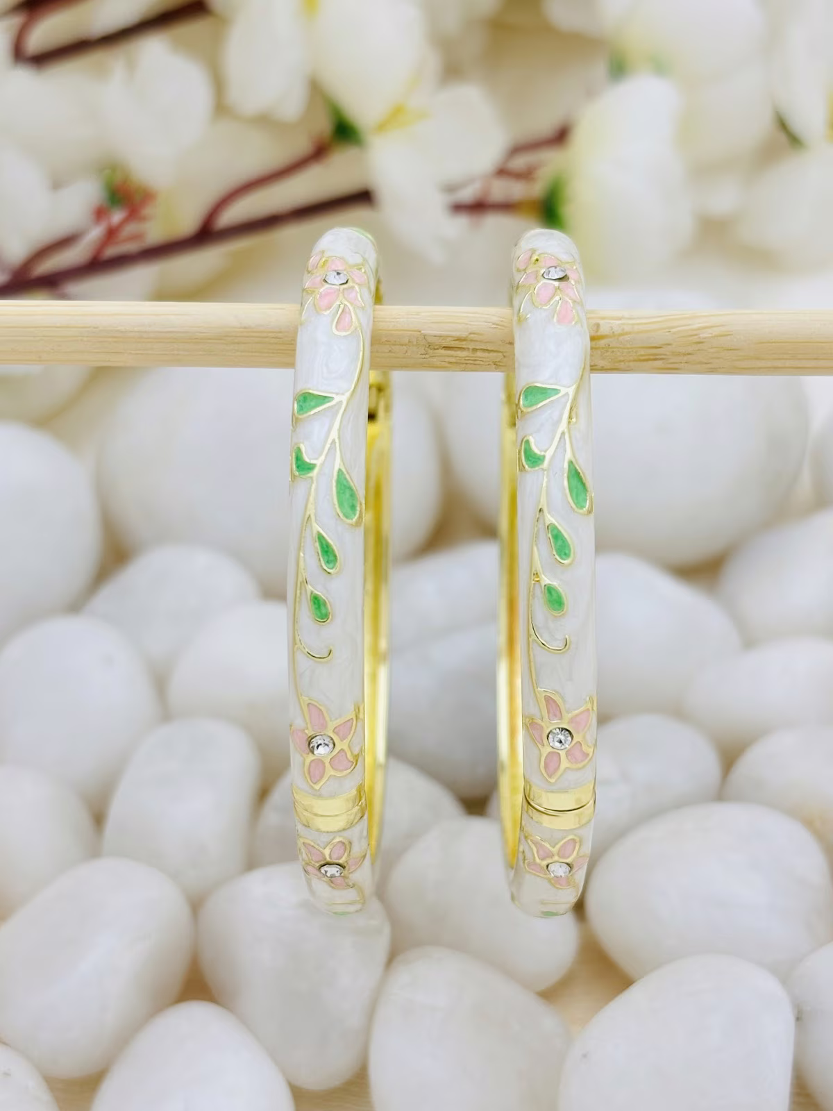 Delicate Meenakari Kada – Off White