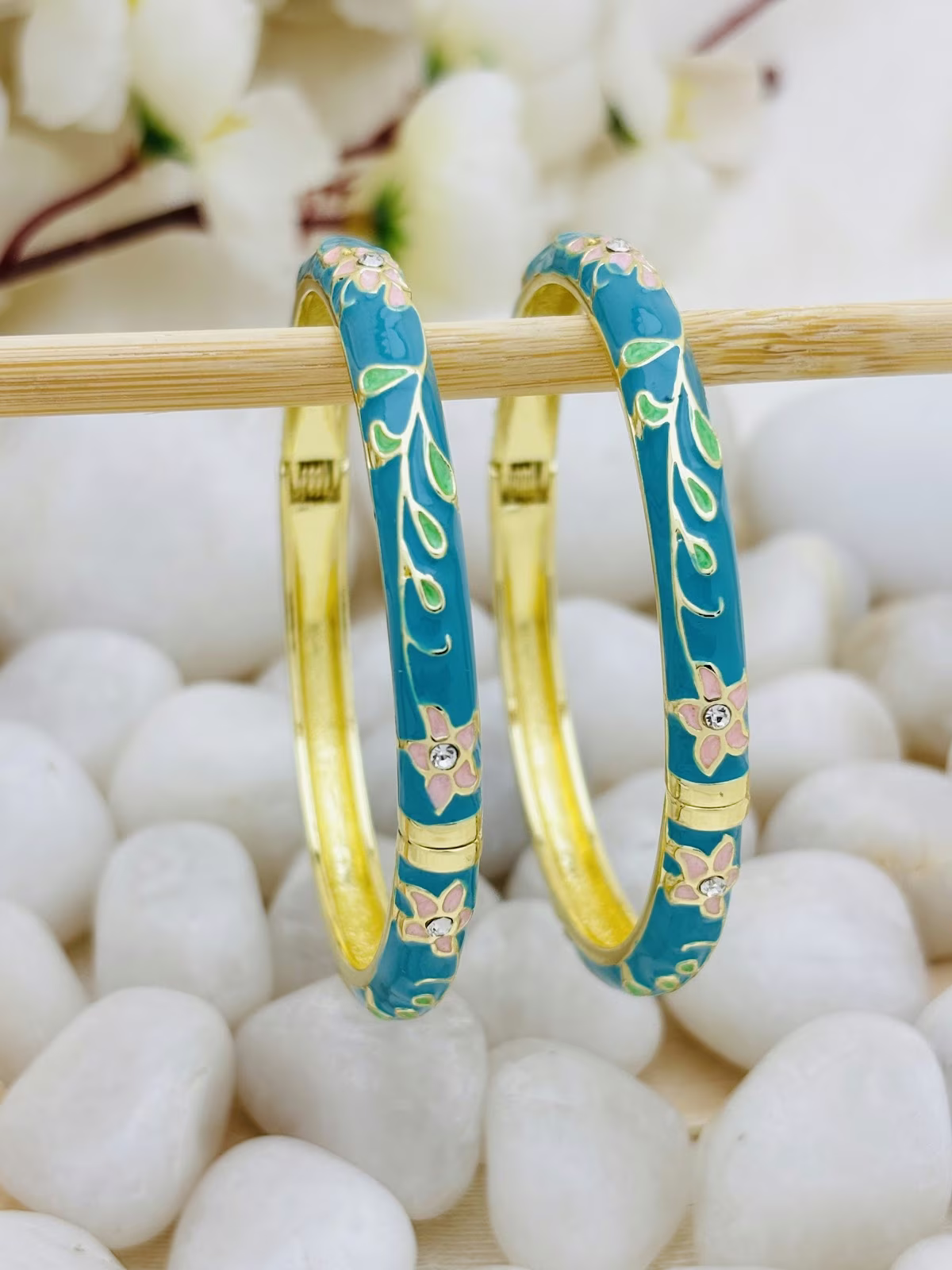 Blossom Meenakari Kada – Teal Blue