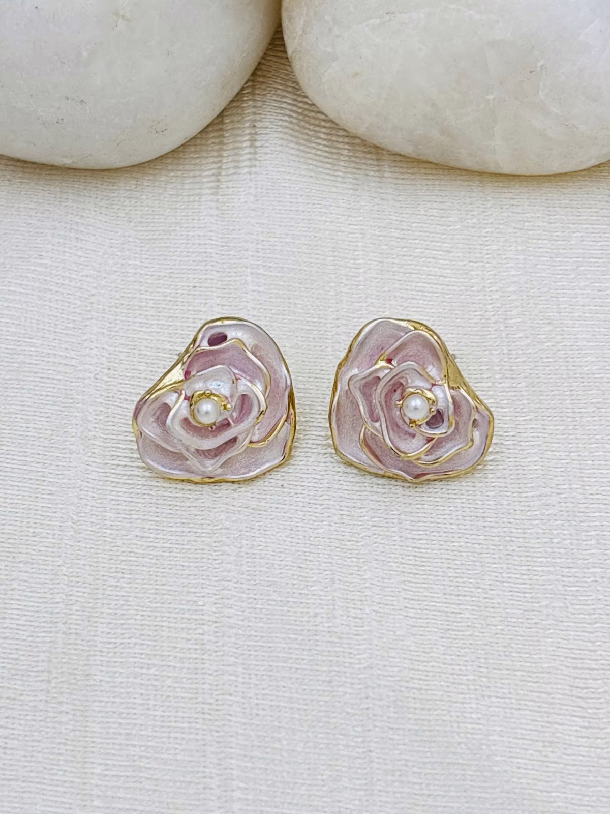 Rosette Enamel Studs – Pink