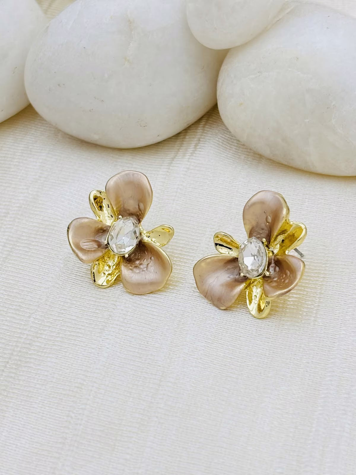 Orchid Enamel Studs – Beige
