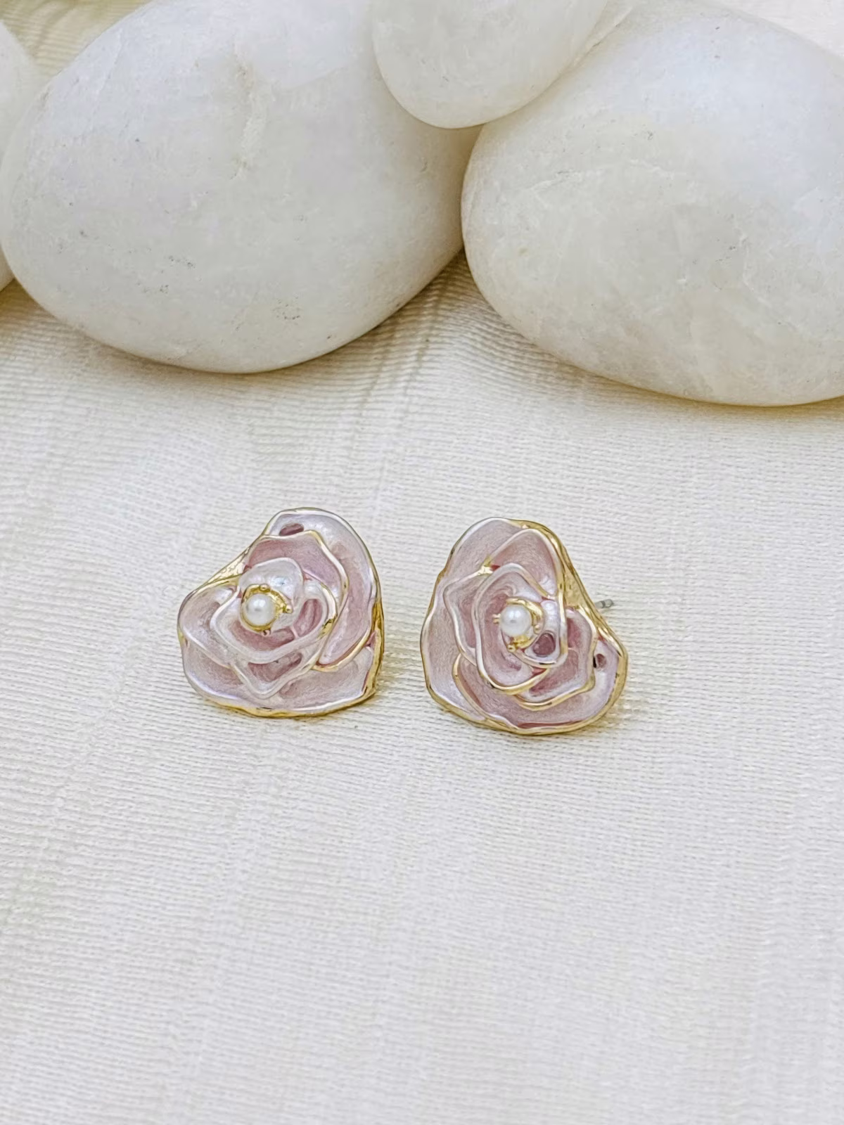 Rosette Enamel Studs – Pink