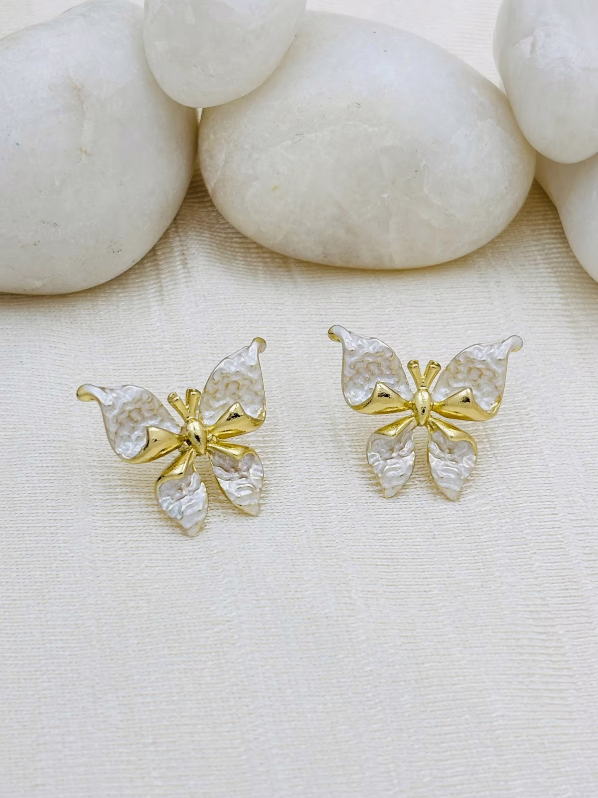 Butterfly Enamel Studs – White