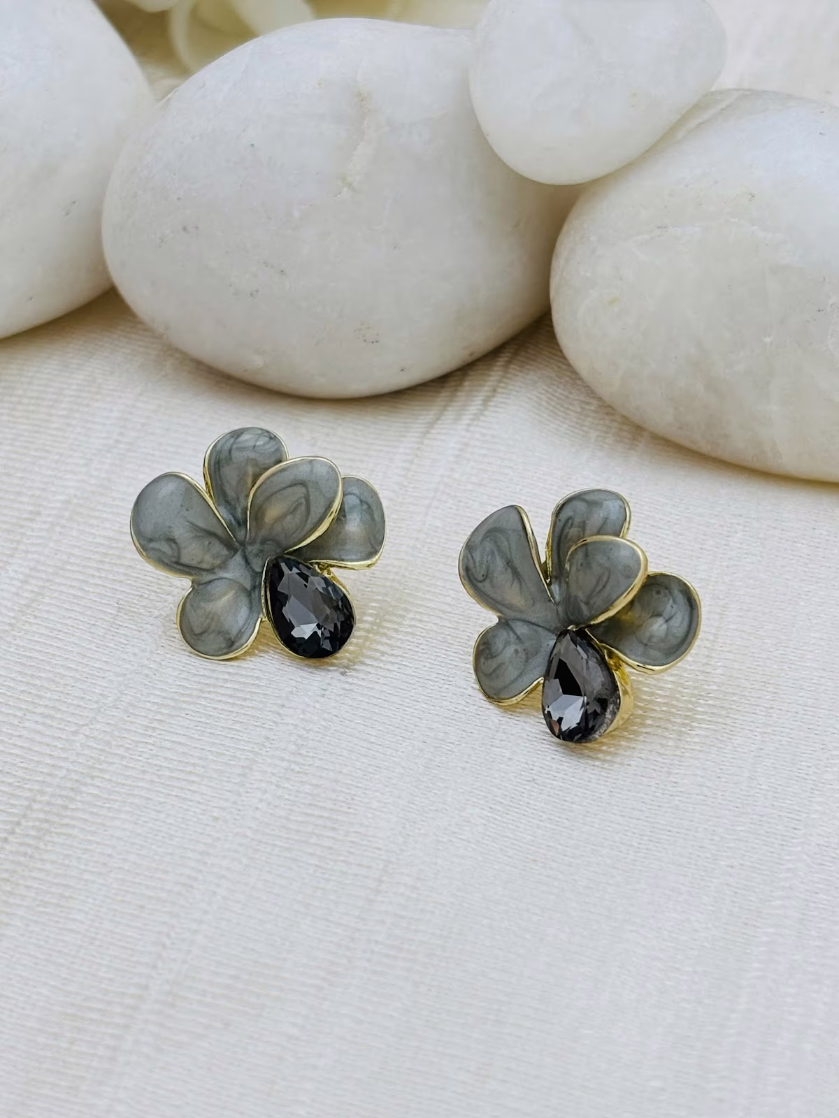Crystal Enamel Studs – Grey