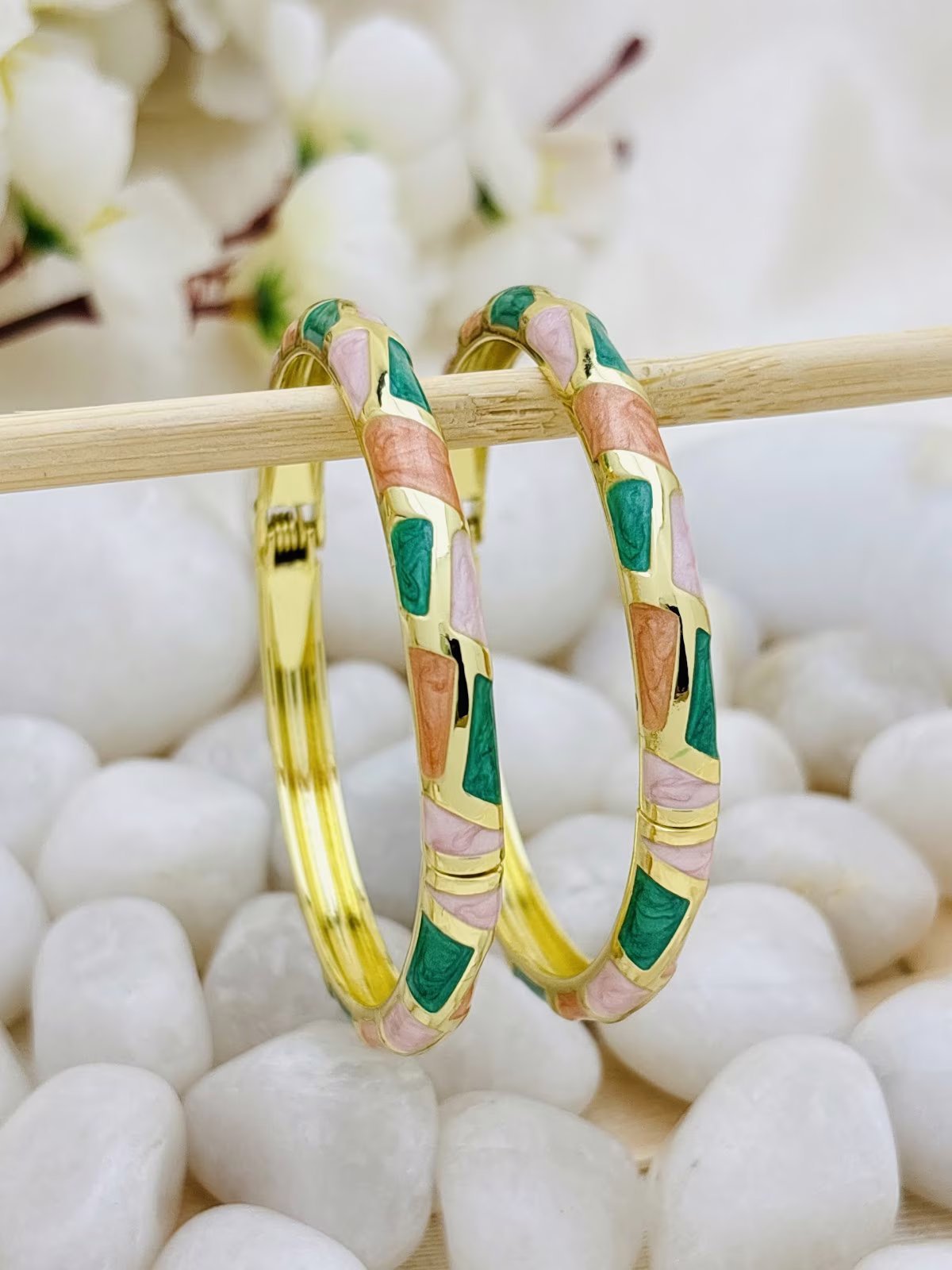 Prism Meenakari Kada – Green-Peach-Pink