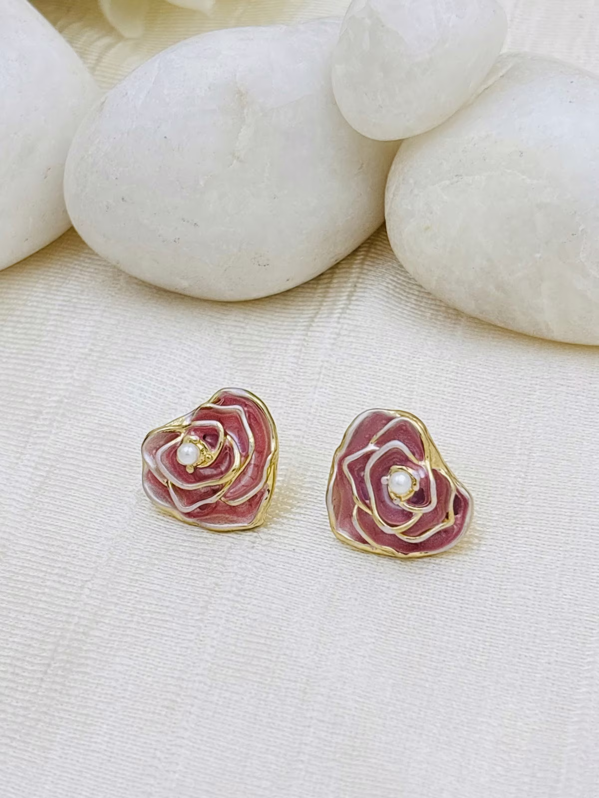 Rosette Enamel Studs – Magenta Pink