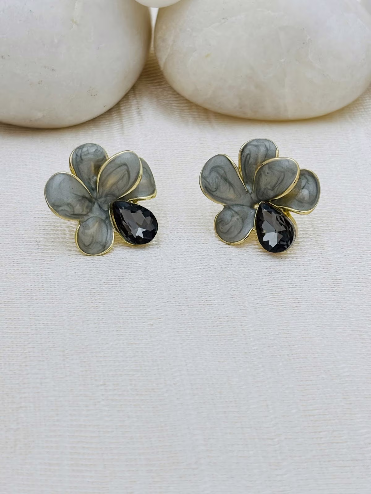 Crystal Enamel Studs – Grey
