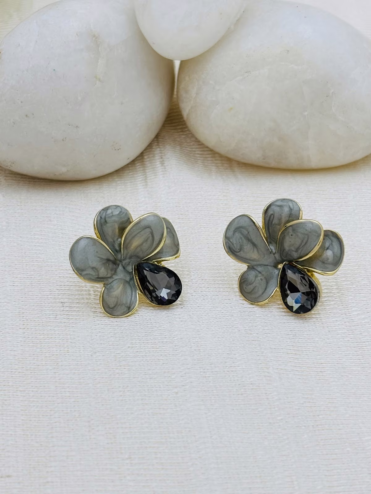 Crystal Enamel Studs – Grey