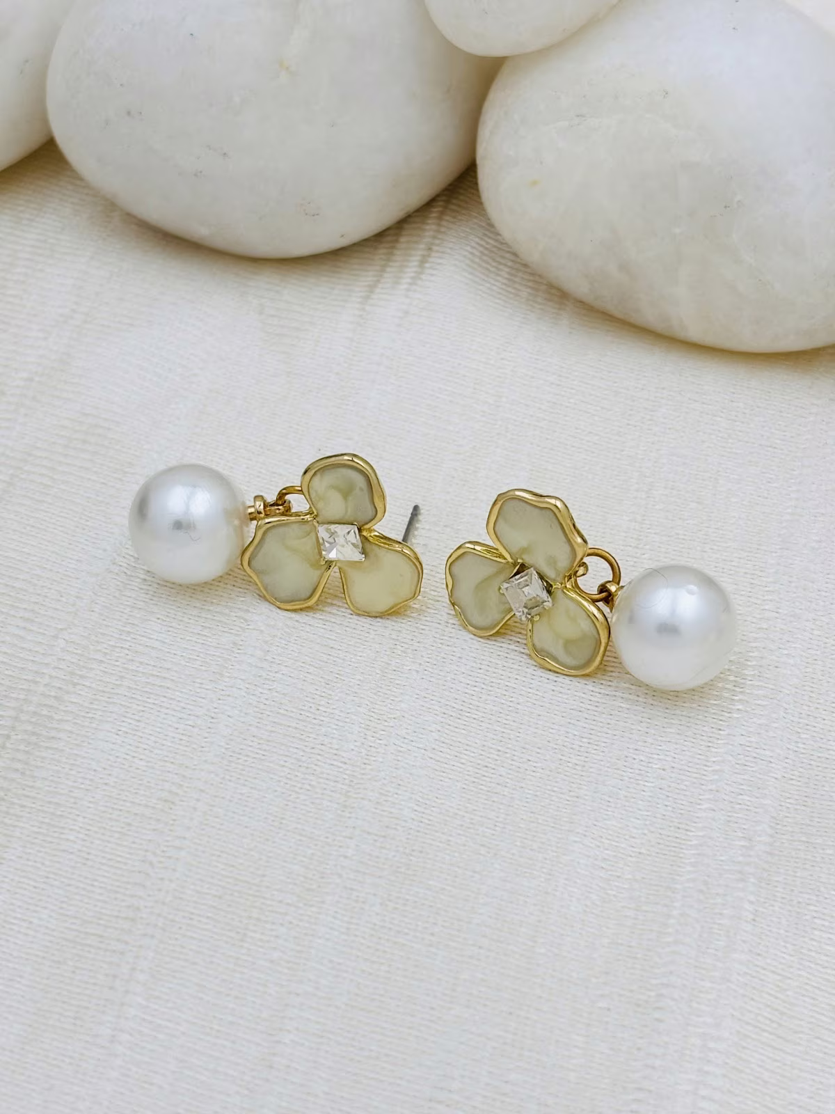 Pearl Enamel Studs – Creamy Olive